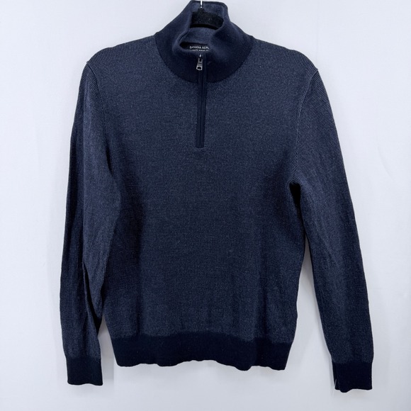 Banana Republic Other - Banana Republic Mens Italian Merino Baruffa Quarter Zip Sweater Navy Blue Medium